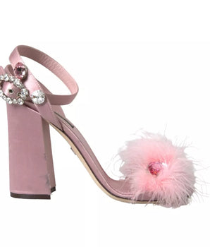 Dolce & Gabbana Pink Turkey Feather Embellished Sandals Shoes