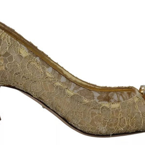 Dolce & Gabbana Gold Taormina Lace Crystal Heels Pumps Shoes