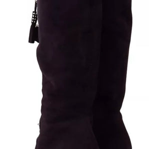 Dolce & Gabbana Purple Suede Leather Studded High Boots Shoes