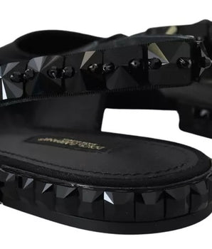 Dolce & Gabbana Black Flats Crystal Slingback Charmeuse Shoes