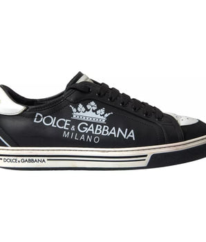 Dolce & Gabbana Black Leather Crown Milano Men Sneakers Shoes
