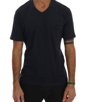 Daniele Alessandrini Chic Blue V-Neck Cotton Tee Daniele Alessandrini 