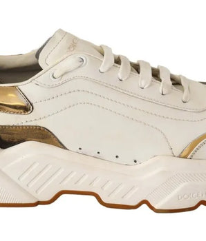 Dolce &amp; Gabbana White Gold Leather Sport DAYMASTER Sneakers Shoes