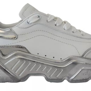 Dolce & Gabbana White Silver Leather Daymaster Sneakers Shoes