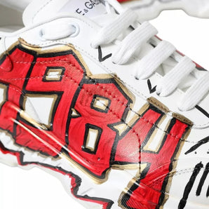 Dolce & Gabbana White Daymaster Hand Painted Sneakers Shoes