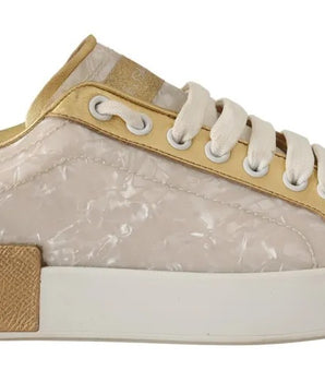 Dolce &amp; Gabbana White Portofino Mother Of Pearl Sneakers Casual Shoes