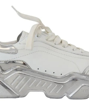 Dolce &amp; Gabbana White Silver Leather Daymaster Women Sneakers Shoes