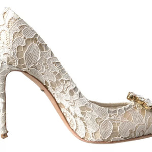 Dolce & Gabbana White Taormina Lace Crystal Heels Pumps Shoes