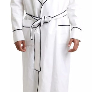 Dolce & Gabbana White Linen Belted Robe DG Logo Sleepwear