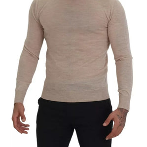 Dolce & Gabbana Beige Virgin Wool Crew Neck Pullover Sweater