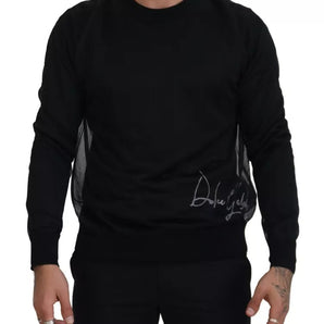 Dolce & Gabbana Black Polyester Crewneck Men Pullover Sweater