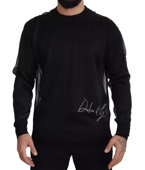 Dolce & Gabbana Black Polyester Logo Men Pullover Sweater