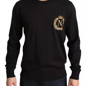 Dolce & Gabbana Black Wool Silk Napoleon Gold Sweater