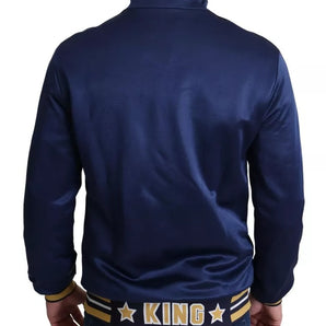 Dolce & Gabbana Blue Heraldic Patch Striped King Bee Sweater