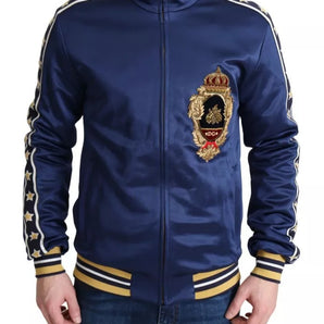 Dolce & Gabbana Blue Heraldic Patch Striped King Bee Sweater