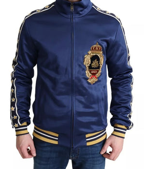 Dolce &amp; Gabbana Blue Heraldic Patch Striped King Bee Sweater