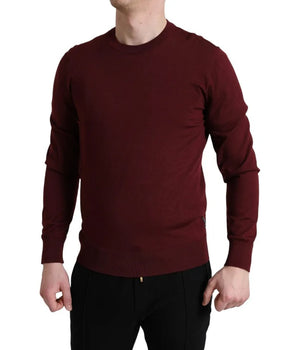 Dolce & Gabbana Bordeaux Wool Knit Crew Neck Pullover Sweater