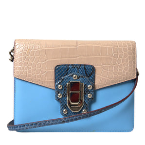 Dolce & Gabbana Blue Beige Exotic Leather LUCIA Crossbody Purse Bag