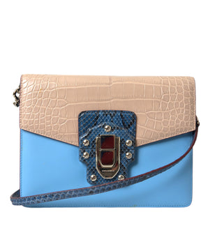 Dolce & Gabbana Blue Beige Exotic Leather LUCIA Crossbody Purse Bag