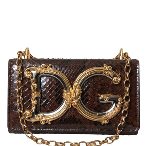 Dolce &amp; Gabbana Brown Python Leather DG Girls Crossbody Phone Bag