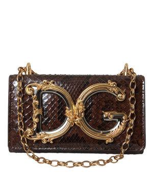 Dolce & Gabbana Brown Python Leather DG Girls Crossbody Phone Bag