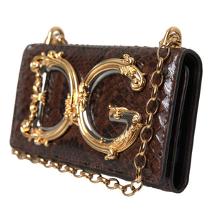 Dolce &amp; Gabbana Brown Python Leather DG Girls Crossbody Phone Bag