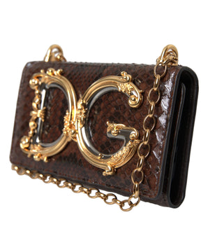 Dolce & Gabbana Brown Python Leather DG Girls Crossbody Phone Bag