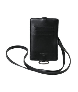Dolce & Gabbana Black Calf Leather Lanyard Logo Card Holder Men Wallet