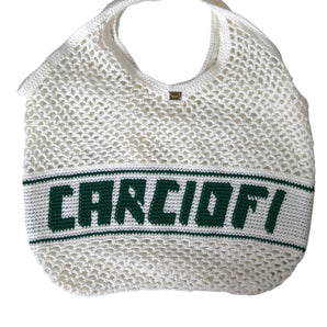 Dolce &amp; Gabbana White Green Knitted Cotton Logo Shopping Tote Bag