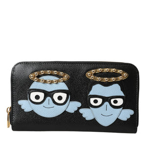 Dolce &amp; Gabbana Black Blue Leather #DGFAMILY Zipper Continental Men Wallet