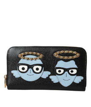 Dolce & Gabbana Black Blue Leather #DGFAMILY Zipper Continental Men Wallet
