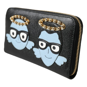 Dolce &amp; Gabbana Black Blue Leather #DGFAMILY Zipper Continental Men Wallet