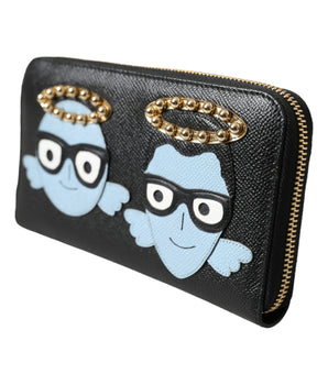 Dolce & Gabbana Black Blue Leather #DGFAMILY Zipper Continental Men Wallet