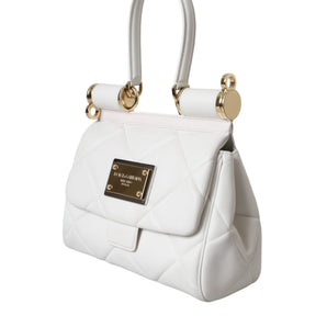 Dolce &amp; Gabbana White Calf Leather 90's SICILY Shoulder Satchel Bag