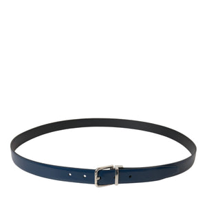 Dolce & Gabbana Blue Calf Leather Silver Metal Buckle Belt Men