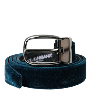 Dolce & Gabbana Blue Velvet Leather Silver Metal Buckle Belt