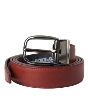 Dolce & Gabbana Brown Leather Silver Metal Buckle Belt Men