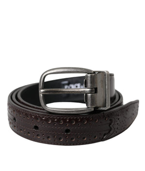 Dolce & Gabbana Dark Brown Perforated Leather Metal Buckle Belt Men