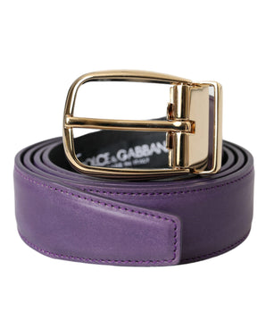 Dolce & Gabbana Purple Leather Gold Metal Buckle Belt Men