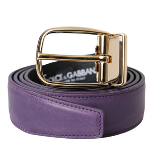 Dolce & Gabbana Purple Leather Gold Metal Buckle Belt Men