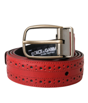 Dolce & Gabbana Red Perforated Leather Metal Buckle Belt Men
