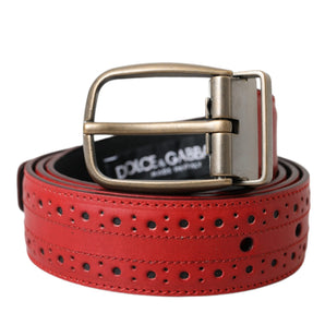 Dolce & Gabbana Red Perforated Leather Metal Buckle Belt Men