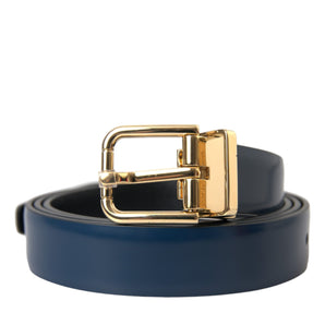 Dolce & Gabbana Blue Calf Leather Gold Metal Buckle Belt Men