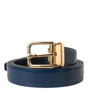 Dolce &amp; Gabbana Blue Calf Leather Gold Metal Buckle Belt Men