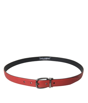 Dolce & Gabbana Red Leather Silver Metal Buckle Belt Men