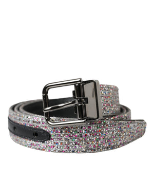 Dolce & Gabbana Multicolor Embellished Silver Metal Buckle Belt