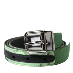 Dolce & Gabbana Green Leather Jacquard Silver Metal Buckle Belt