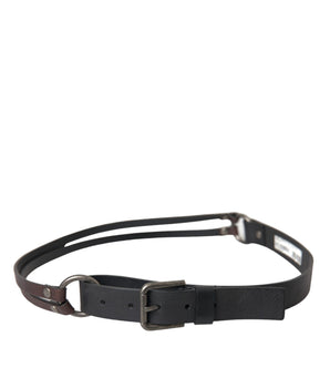 Dolce & Gabbana Black Brown Leather Silver Metal Buckle Belt