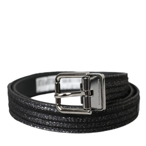 Dolce & Gabbana Black Jacquard Stripes Silver Metal Buckle Belt