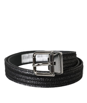 Dolce & Gabbana Black Jacquard Stripes Silver Metal Buckle Belt